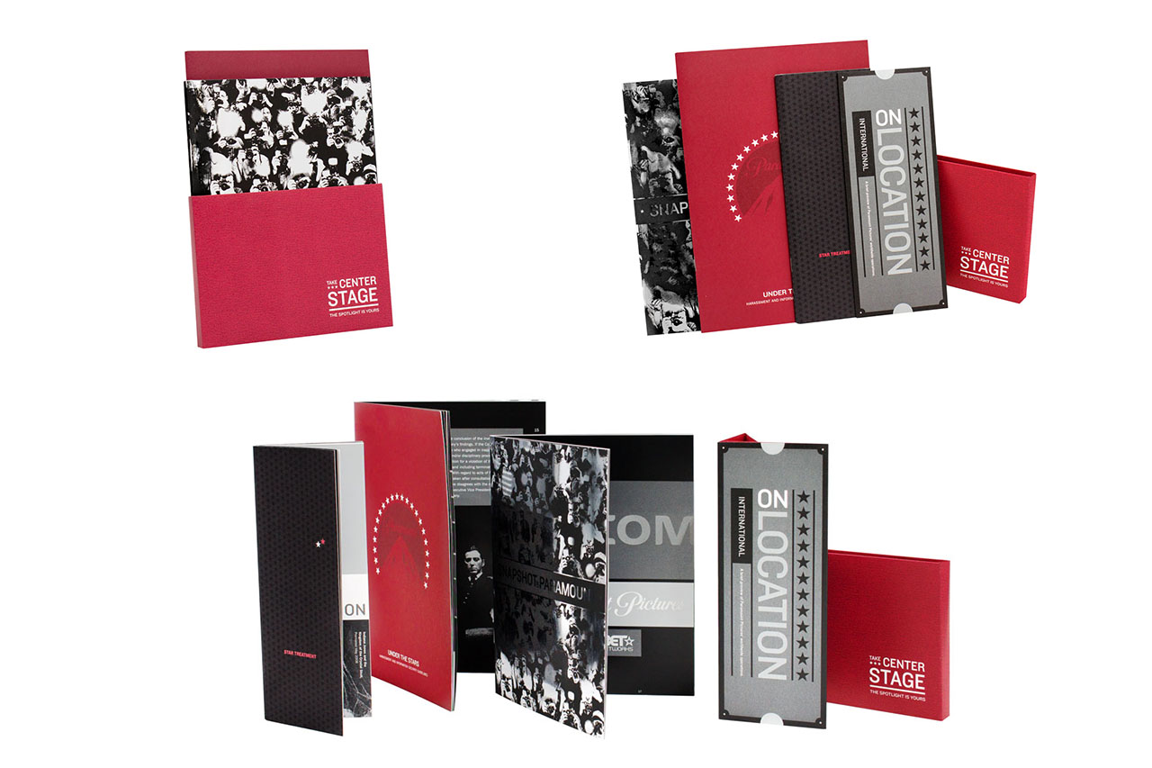 an image showing a outer carrier box containing several promotional items for a movie studio including one that looks like a ticket