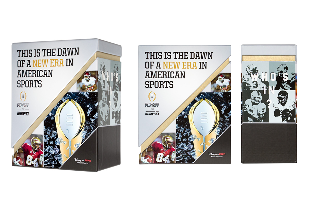 an image showing a die-cut box with college football imagery