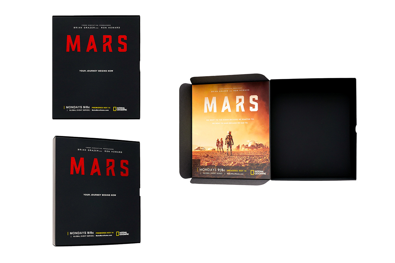 an image showing a promotional box for a television show to hold printed materials and a gift