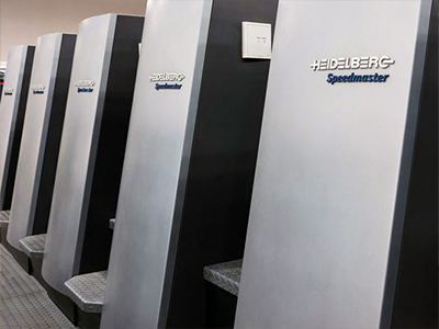 image of five units of a six unit Heidelberg Speedmaster press